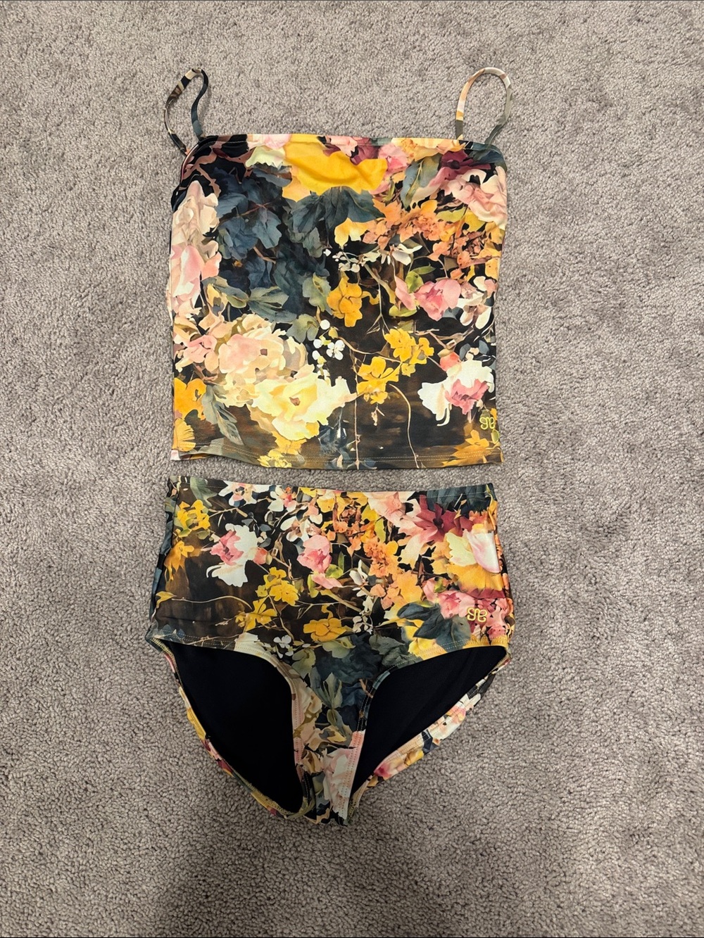 Albion Black Swim Bikini Top with Multicolor Trim